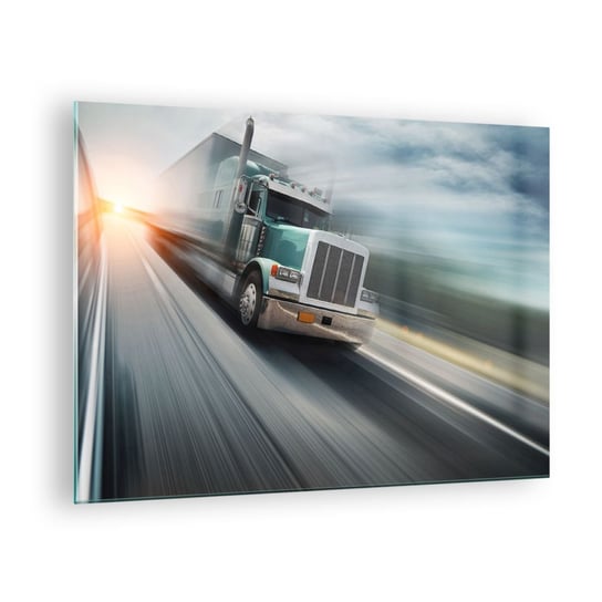 Obraz na szkle - Amerykański olbrzym w pędzie - 70x50cm - Ciężarówka Motoryzacja Transport - Nowoczesny szklany obraz do salonu do sypialni ARTTOR ARTTOR