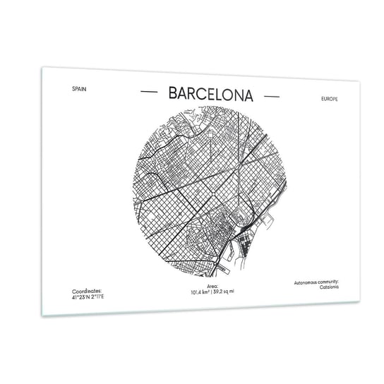 Obraz na szkle - Anatomia Barcelony - 120x80cm - Mapa Barcelona Hiszpania - Nowoczesny szklany obraz na ścianę do salonu do sypialni ARTTOR ARTTOR