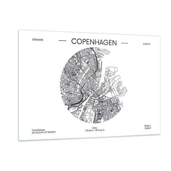 Obraz na szkle - Anatomia Kopenhagi - 120x80cm - Mapa Kopenhaga Dania - Nowoczesny szklany obraz na ścianę do salonu do sypialni ARTTOR ARTTOR
