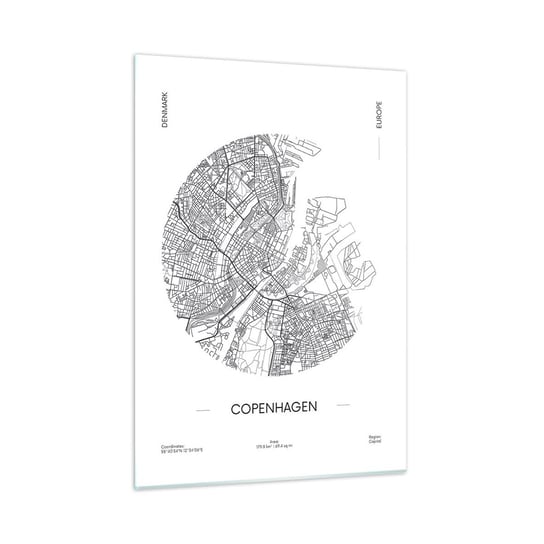 Obraz na szkle - Anatomia Kopenhagi - 50x70cm - Mapa Kopenhaga Dania - Nowoczesny szklany obraz do salonu do sypialni ARTTOR ARTTOR