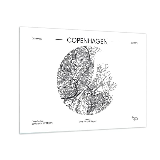 Obraz na szkle - Anatomia Kopenhagi - 70x50cm - Mapa Kopenhaga Dania - Nowoczesny szklany obraz do salonu do sypialni ARTTOR ARTTOR