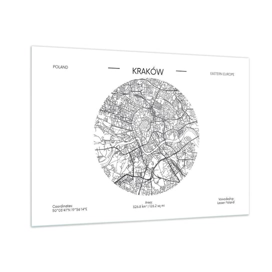 Obraz na szkle - Anatomia Krakowa - 100x70cm - Mapa Kraków Polska - Nowoczesny foto szklany obraz do salonu do sypialni ARTTOR ARTTOR