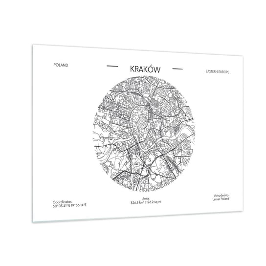 Obraz na szkle - Anatomia Krakowa - 70x50cm - Mapa Kraków Polska - Nowoczesny szklany obraz do salonu do sypialni ARTTOR ARTTOR