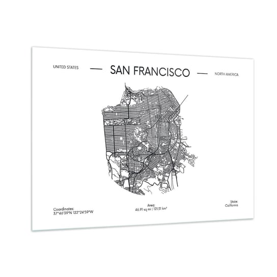 Obraz na szkle - Anatomia San Francisco - 100x70cm - Mapa San Francisco Stany Zjednoczone - Nowoczesny foto szklany obraz do salonu do sypialni ARTTOR ARTTOR
