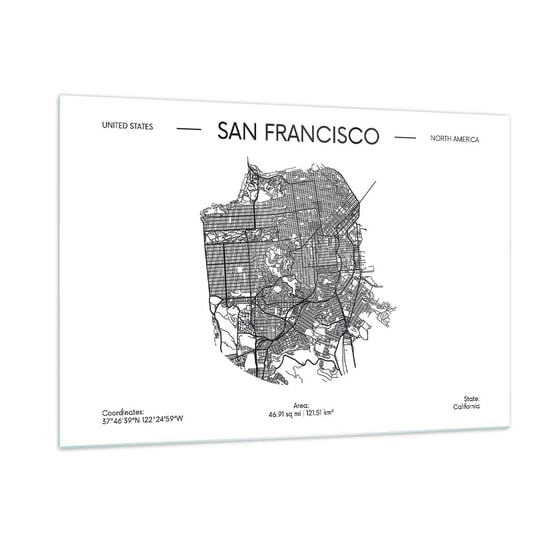 Obraz na szkle - Anatomia San Francisco - 120x80cm - Mapa San Francisco Stany Zjednoczone - Nowoczesny szklany obraz na ścianę do salonu do sypialni ARTTOR ARTTOR