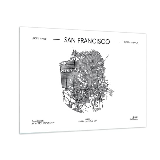 Obraz na szkle - Anatomia San Francisco - 70x50cm - Mapa San Francisco Stany Zjednoczone - Nowoczesny szklany obraz do salonu do sypialni ARTTOR ARTTOR