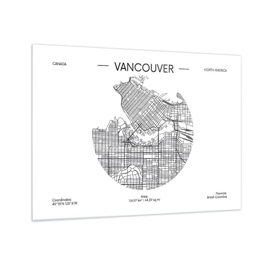 Obraz na szkle - Anatomia Vancouver - 70x50cm - Mapa Vancouver Kanada - Nowoczesny szklany obraz do salonu do sypialni ARTTOR ARTTOR