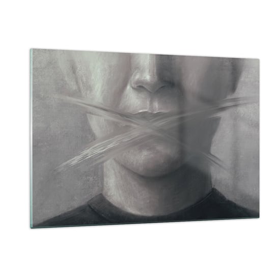 Obraz na szkle - Ani słowa - 120x80cm - Abstrakcja Grafika Twarz - Nowoczesny szklany obraz na ścianę do salonu do sypialni ARTTOR ARTTOR