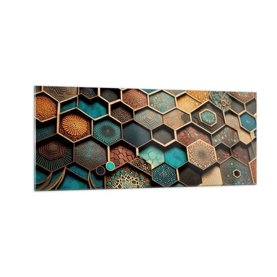 Obraz na szkle - Arabskie ornamenty – wariacja - 100x40cm - Sześcian Mozaika Wzór - Nowoczesny foto szklany obraz do salonu do sypialni ARTTOR ARTTOR