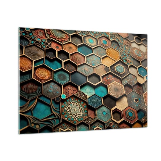 Obraz na szkle - Arabskie ornamenty – wariacja - 100x70cm - Sześcian Mozaika Wzór - Nowoczesny foto szklany obraz do salonu do sypialni ARTTOR ARTTOR
