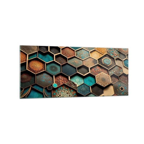 Obraz na szkle - Arabskie ornamenty – wariacja - 120x50cm - Sześcian Mozaika Wzór - Nowoczesny szklany obraz na ścianę do salonu do sypialni ARTTOR ARTTOR