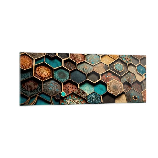 Obraz na szkle - Arabskie ornamenty – wariacja - 140x50cm - Sześcian Mozaika Wzór - Nowoczesny szklany obraz do salonu do sypialni ARTTOR ARTTOR