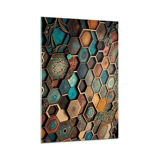 Obraz na szkle - Arabskie ornamenty – wariacja - 70x100cm - Sześcian Mozaika Wzór - Nowoczesny foto szklany obraz do salonu do sypialni ARTTOR ARTTOR