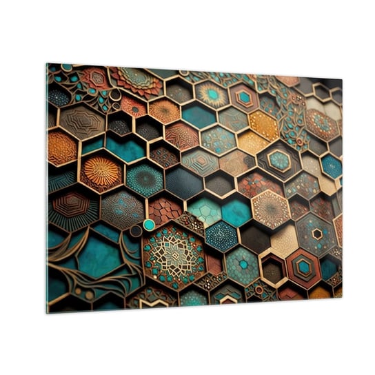 Obraz na szkle - Arabskie ornamenty – wariacja - 70x50cm - Sześcian Mozaika Wzór - Nowoczesny szklany obraz do salonu do sypialni ARTTOR ARTTOR