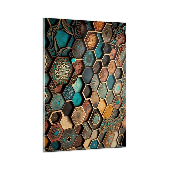 Obraz na szkle - Arabskie ornamenty – wariacja - 80x120cm - Sześcian Mozaika Wzór - Nowoczesny szklany obraz na ścianę do salonu do sypialni ARTTOR ARTTOR