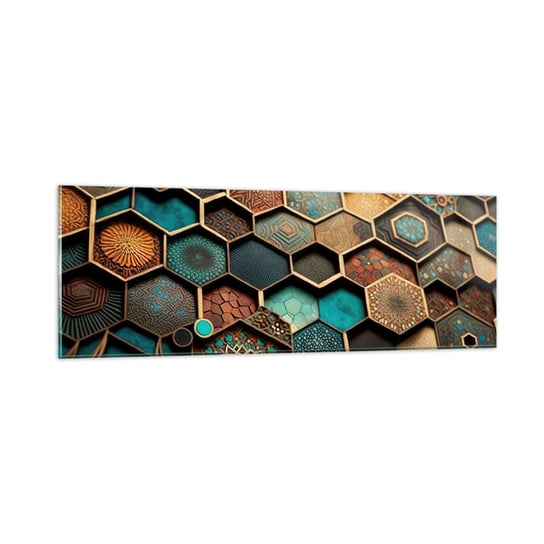 Obraz na szkle - Arabskie ornamenty – wariacja - 90x30cm - Sześcian Mozaika Wzór - Nowoczesny szklany obraz do salonu do sypialni ARTTOR ARTTOR