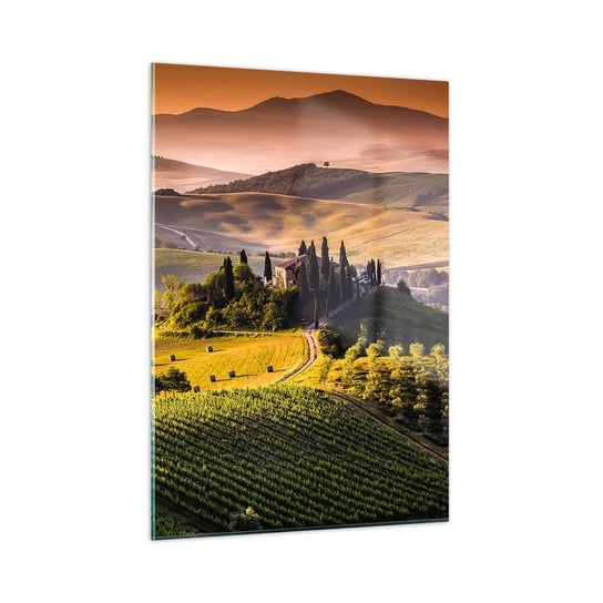 Obraz na szkle - Arkadia - pejzaż toskański - 50x70cm - Krajobraz Toskania Winnice - Nowoczesny szklany obraz do salonu do sypialni ARTTOR ARTTOR