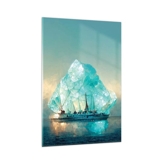 Obraz na szkle - Arktyczny brylant - 80x120cm - Góra Lodowa Statek Ocean - Nowoczesny szklany obraz na ścianę do salonu do sypialni ARTTOR ARTTOR