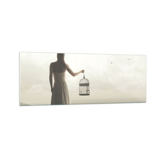 Obraz na szkle - Bądź wolna - 140x50cm - Kobieta Klatka Dla Ptaka Ptak - Nowoczesny szklany obraz do salonu do sypialni ARTTOR ARTTOR