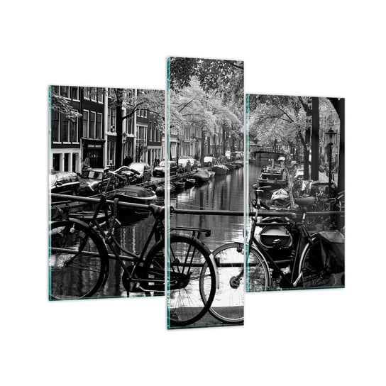 Obraz na szkle - Bardzo holenderski widok - 95x80 cm - Obraz nowoczesny - Amsterdam, Rower, Architektura, Czarno-Biały, Holandia - GCB95x80-3516 ARTTOR