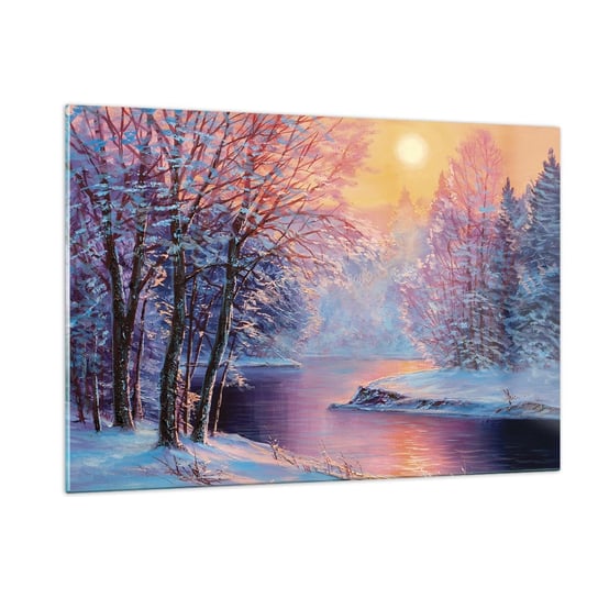 Obraz na szkle - Barwy zimy - 120x80cm - Krajobraz Rzeka Las - Nowoczesny szklany obraz na ścianę do salonu do sypialni ARTTOR ARTTOR