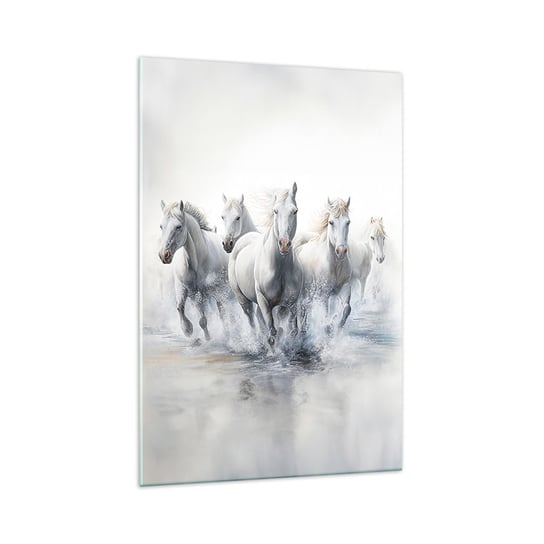 Obraz na szkle - Biała magia - 70x100cm - Konie Zwierzęta Akwarela - Nowoczesny foto szklany obraz do salonu do sypialni ARTTOR ARTTOR