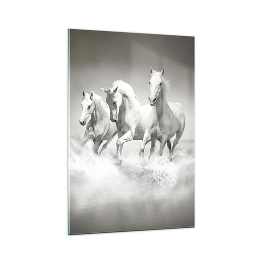 Obraz na szkle - Białe szaleństwo - 70x100cm - Zwierzęta Konie Natura - Nowoczesny foto szklany obraz do salonu do sypialni ARTTOR ARTTOR