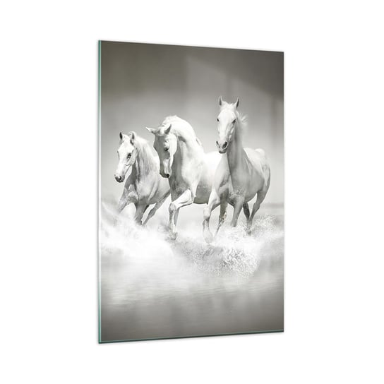 Obraz na szkle - Białe szaleństwo - 80x120cm - Zwierzęta Konie Natura - Nowoczesny szklany obraz na ścianę do salonu do sypialni ARTTOR ARTTOR