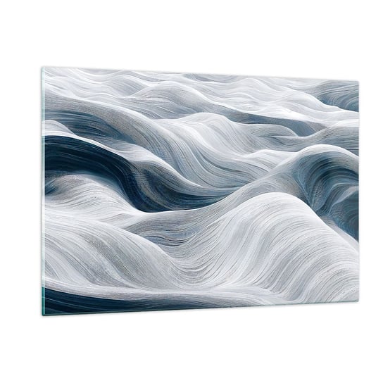 Obraz na szkle - Biało-błękitne fale - 120x80cm - Polarny Wywijasy Fale - Nowoczesny szklany obraz na ścianę do salonu do sypialni ARTTOR ARTTOR