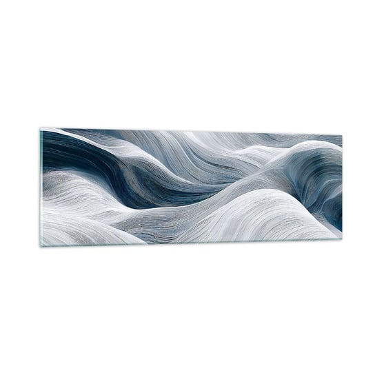 Obraz na szkle - Biało-błękitne fale - 90x30cm - Polarny Wywijasy Fale - Nowoczesny szklany obraz do salonu do sypialni ARTTOR ARTTOR
