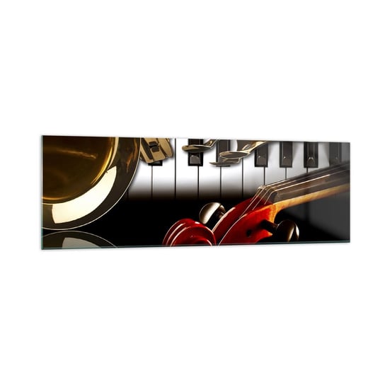 Obraz na szkle - Blacha, drewno i kość słoniowa - 160x50cm - Muzyka Instrument Muzyczny Klawesyn - Nowoczesny foto szklany obraz do salonu do sypialni ARTTOR ARTTOR