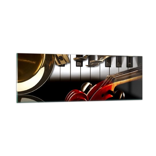 Obraz na szkle - Blacha, drewno i kość słoniowa - 90x30cm - Muzyka Instrument Muzyczny Klawesyn - Nowoczesny szklany obraz do salonu do sypialni ARTTOR ARTTOR