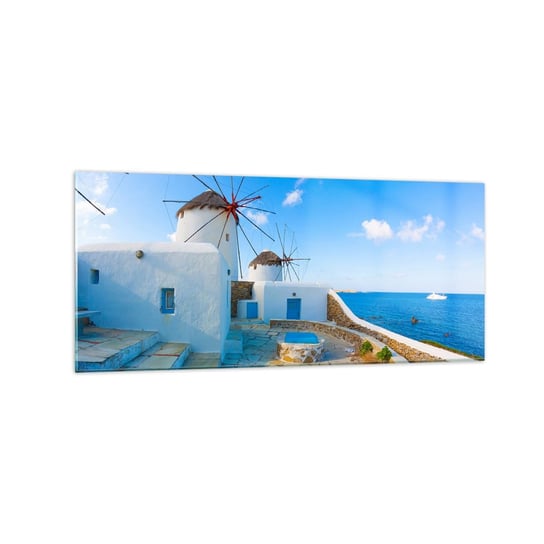 Obraz na szkle - Błękitny wiatr od morza - 120x50cm - Architektura Krajobraz Grecja - Nowoczesny szklany obraz na ścianę do salonu do sypialni ARTTOR ARTTOR
