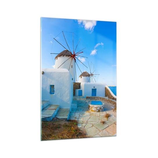 Obraz na szkle - Błękitny wiatr od morza - 70x100cm - Architektura Krajobraz Grecja - Nowoczesny foto szklany obraz do salonu do sypialni ARTTOR ARTTOR