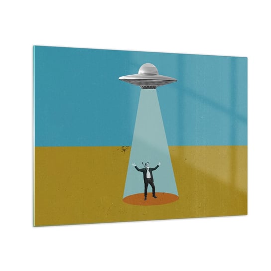 Obraz na szkle - Bliskie spotkanie - 70x50cm - Ufo Sztuka Współczesna Surrealizm - Nowoczesny szklany obraz do salonu do sypialni ARTTOR ARTTOR