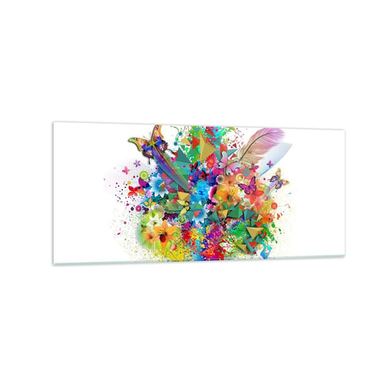Obraz na szkle - Bukiet radości - 120x50cm - Motyl Kwiat Grafika - Nowoczesny szklany obraz na ścianę do salonu do sypialni ARTTOR ARTTOR