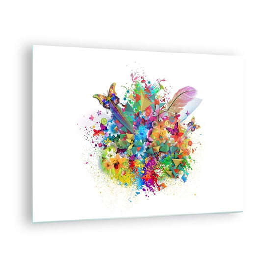 Obraz na szkle - Bukiet radości - 70x50cm - Motyl Kwiat Grafika - Nowoczesny szklany obraz do salonu do sypialni ARTTOR ARTTOR