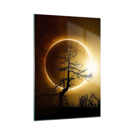 Obraz na szkle - Całkowite zaćmienie - 50x70cm - Zaćmienie Słońca Drzewo Krajobraz - Nowoczesny szklany obraz do salonu do sypialni ARTTOR ARTTOR