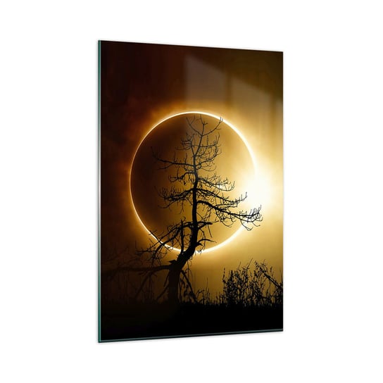 Obraz na szkle - Całkowite zaćmienie - 80x120cm - Zaćmienie Słońca Drzewo Krajobraz - Nowoczesny szklany obraz na ścianę do salonu do sypialni ARTTOR ARTTOR