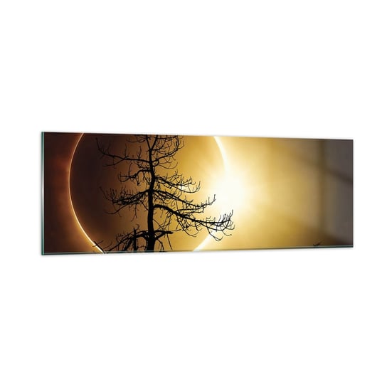 Obraz na szkle - Całkowite zaćmienie - 90x30cm - Zaćmienie Słońca Drzewo Krajobraz - Nowoczesny szklany obraz do salonu do sypialni ARTTOR ARTTOR