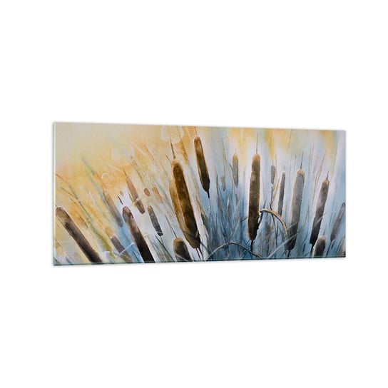Obraz na szkle - Chłód wody, słońca żar - 120x50cm - Trzcina Pejzaż Kwiaty - Nowoczesny szklany obraz na ścianę do salonu do sypialni ARTTOR ARTTOR