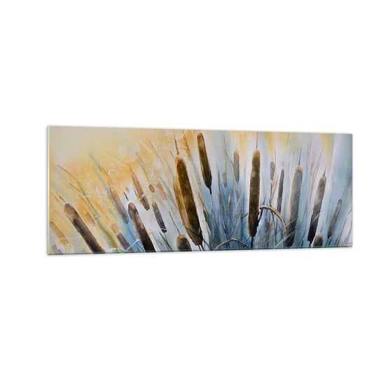Obraz na szkle - Chłód wody, słońca żar - 140x50cm - Trzcina Pejzaż Kwiaty - Nowoczesny szklany obraz do salonu do sypialni ARTTOR ARTTOR