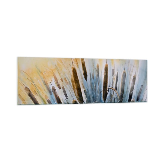 Obraz na szkle - Chłód wody, słońca żar - 160x50cm - Trzcina Pejzaż Kwiaty - Nowoczesny foto szklany obraz do salonu do sypialni ARTTOR ARTTOR