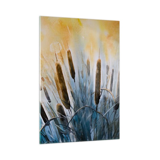 Obraz na szkle - Chłód wody, słońca żar - 50x70cm - Trzcina Pejzaż Kwiaty - Nowoczesny szklany obraz do salonu do sypialni ARTTOR ARTTOR