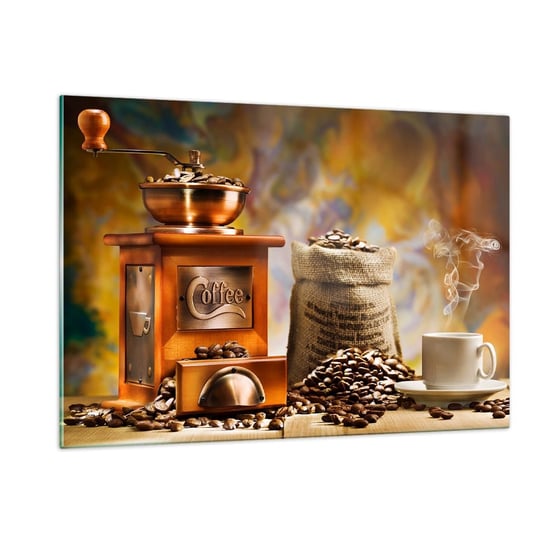 Obraz na szkle - Chrzęst ziaren, terkot młynka - 120x80cm - Gastronomia Kawa Młynek Do Kawy - Nowoczesny szklany obraz na ścianę do salonu do sypialni ARTTOR ARTTOR