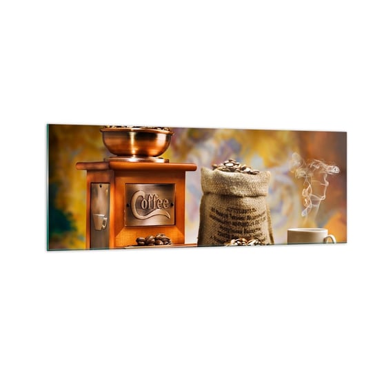Obraz na szkle - Chrzęst ziaren, terkot młynka - 140x50cm - Gastronomia Kawa Młynek Do Kawy - Nowoczesny szklany obraz do salonu do sypialni ARTTOR ARTTOR