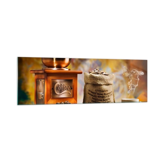 Obraz na szkle - Chrzęst ziaren, terkot młynka - 160x50cm - Gastronomia Kawa Młynek Do Kawy - Nowoczesny foto szklany obraz do salonu do sypialni ARTTOR ARTTOR