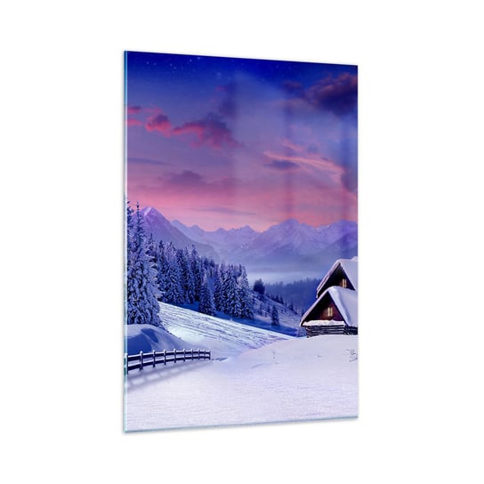 Obraz na szkle - Cicha noc - 80x120cm - Krajobraz Zima Alpy - Nowoczesny szklany obraz na ścianę do salonu do sypialni ARTTOR ARTTOR