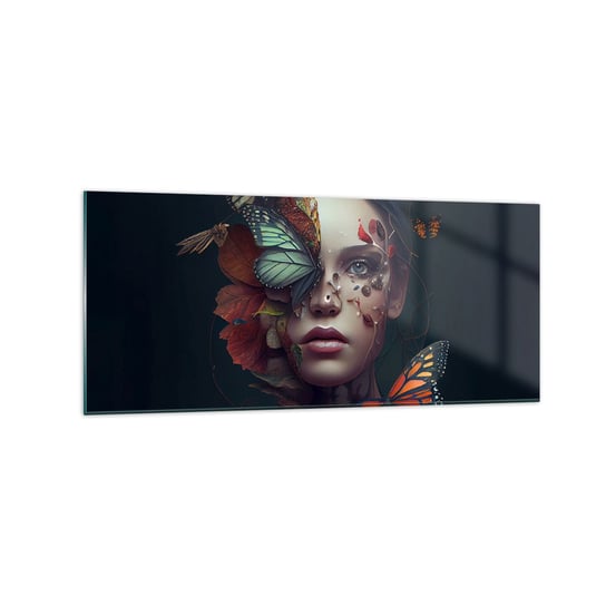 Obraz na szkle - Cudowna metamorfoza - 120x50cm - Motyle Twarz Kobieta - Nowoczesny szklany obraz na ścianę do salonu do sypialni ARTTOR ARTTOR