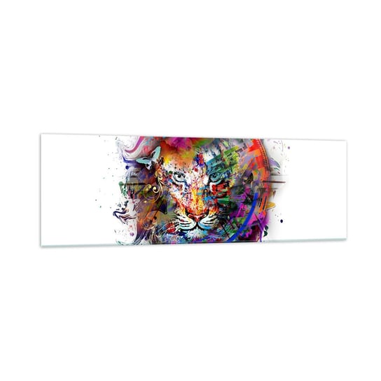 Obraz na szkle - Czai się za tęczową zasłoną - 160x50cm - Abstrakcja Tygrys Grafika - Nowoczesny foto szklany obraz do salonu do sypialni ARTTOR ARTTOR